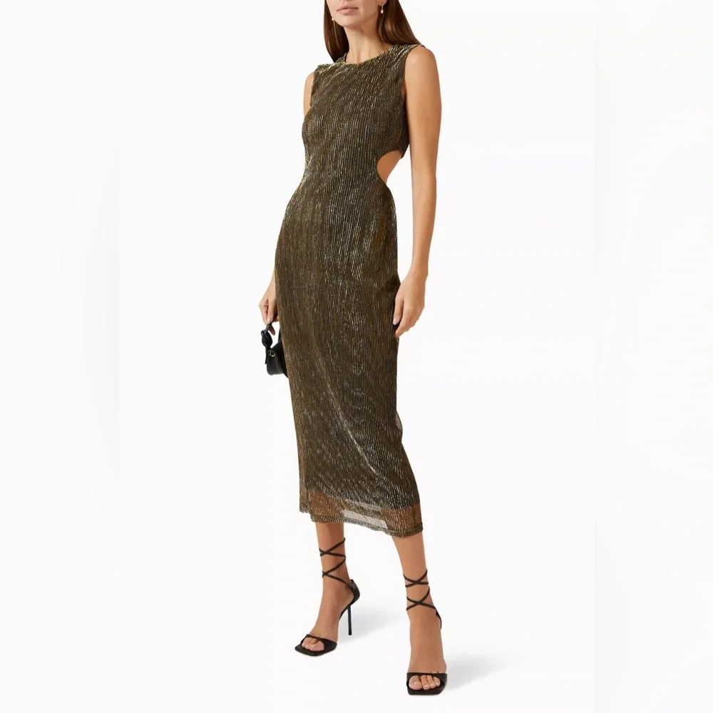 MINKPINK Gold Midi Dress - Picture 1 of 12